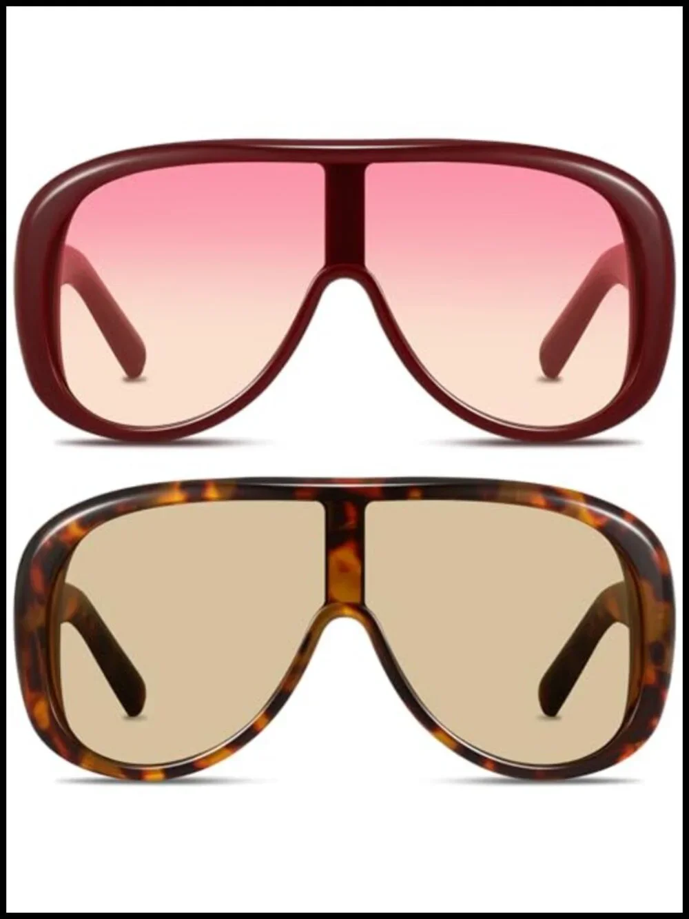 Oversized Shield Sunglasses UV400 Retro Thick Frame Aviator Shades Women Men